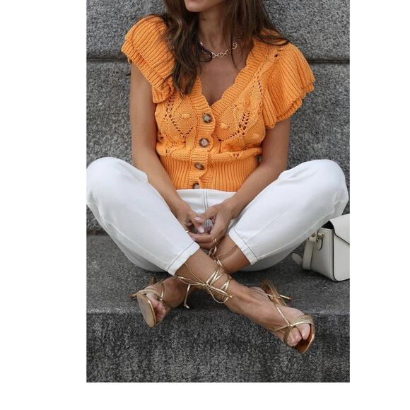 Zara Ruffled Knit Vest Orange New L - Picture 2 of 7